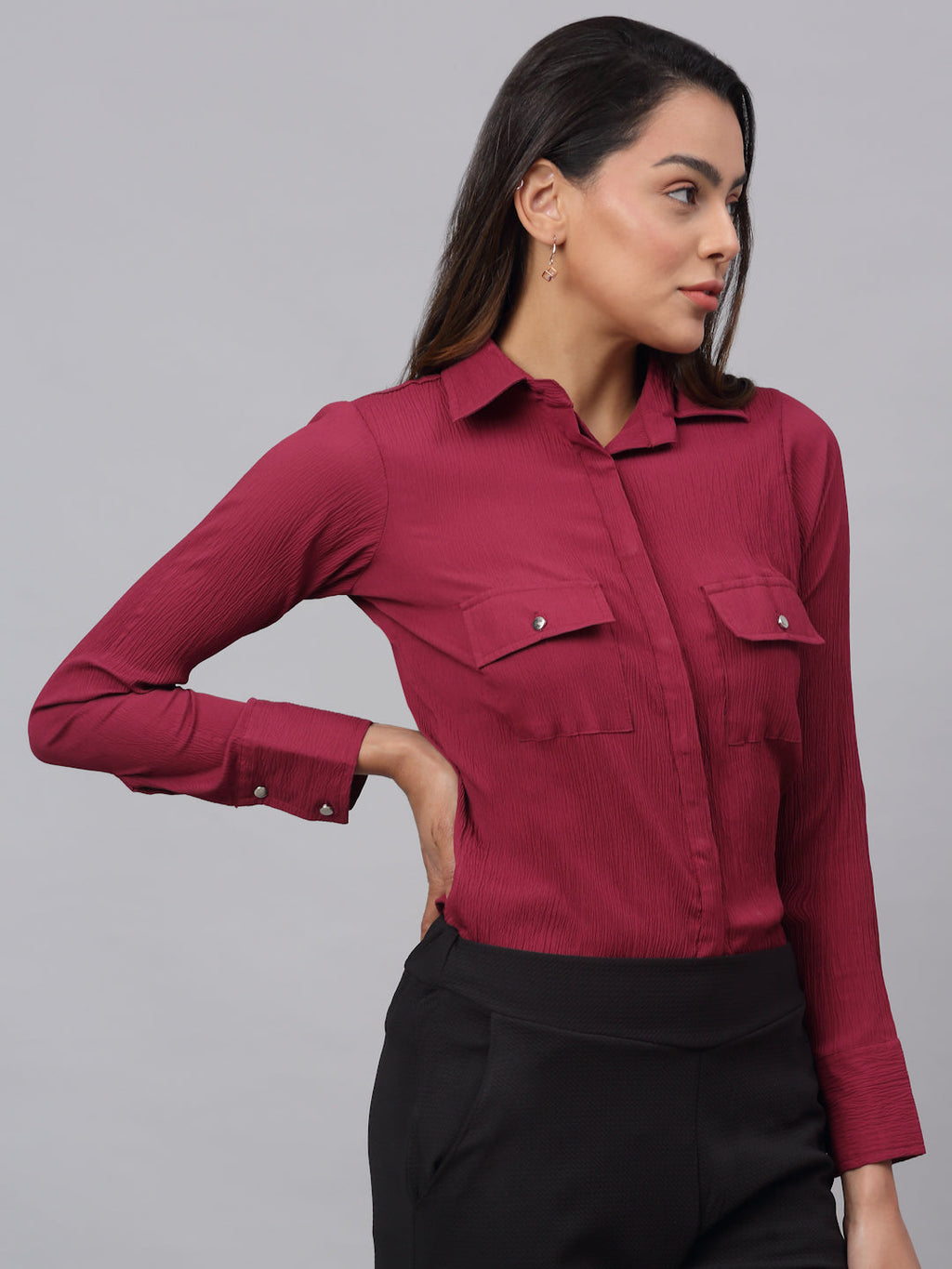 Jainish Women's Maroon Solid Shirt - Maroon | Grocsy