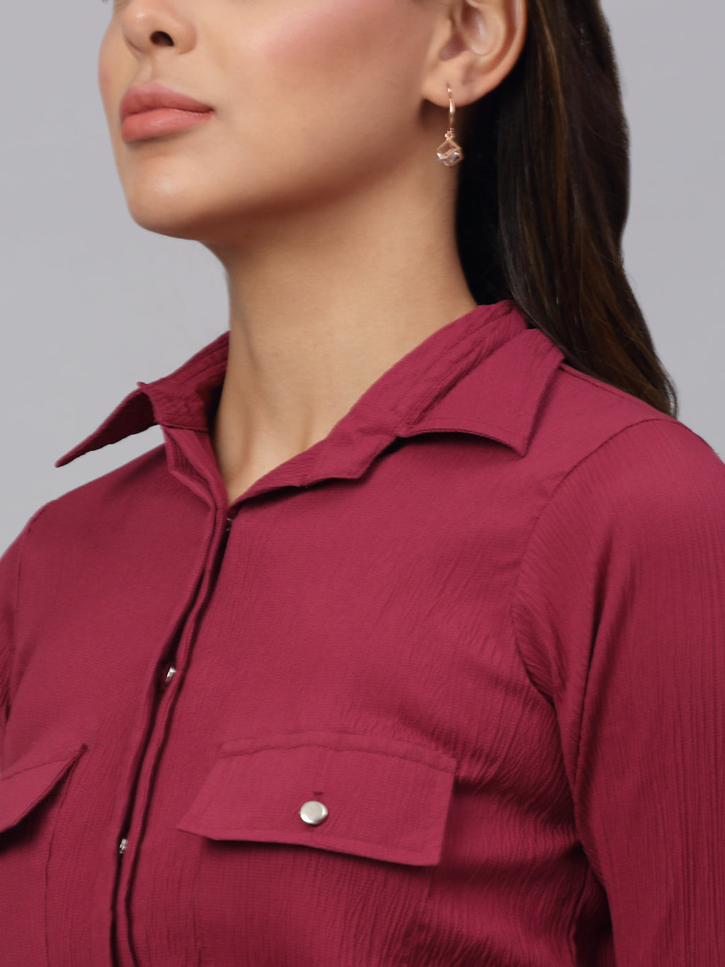 Jainish Women's Maroon Solid Shirt - Maroon | Grocsy
