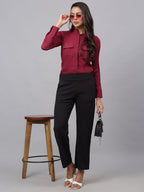Jainish Women's Maroon Solid Shirt - Maroon | Grocsy