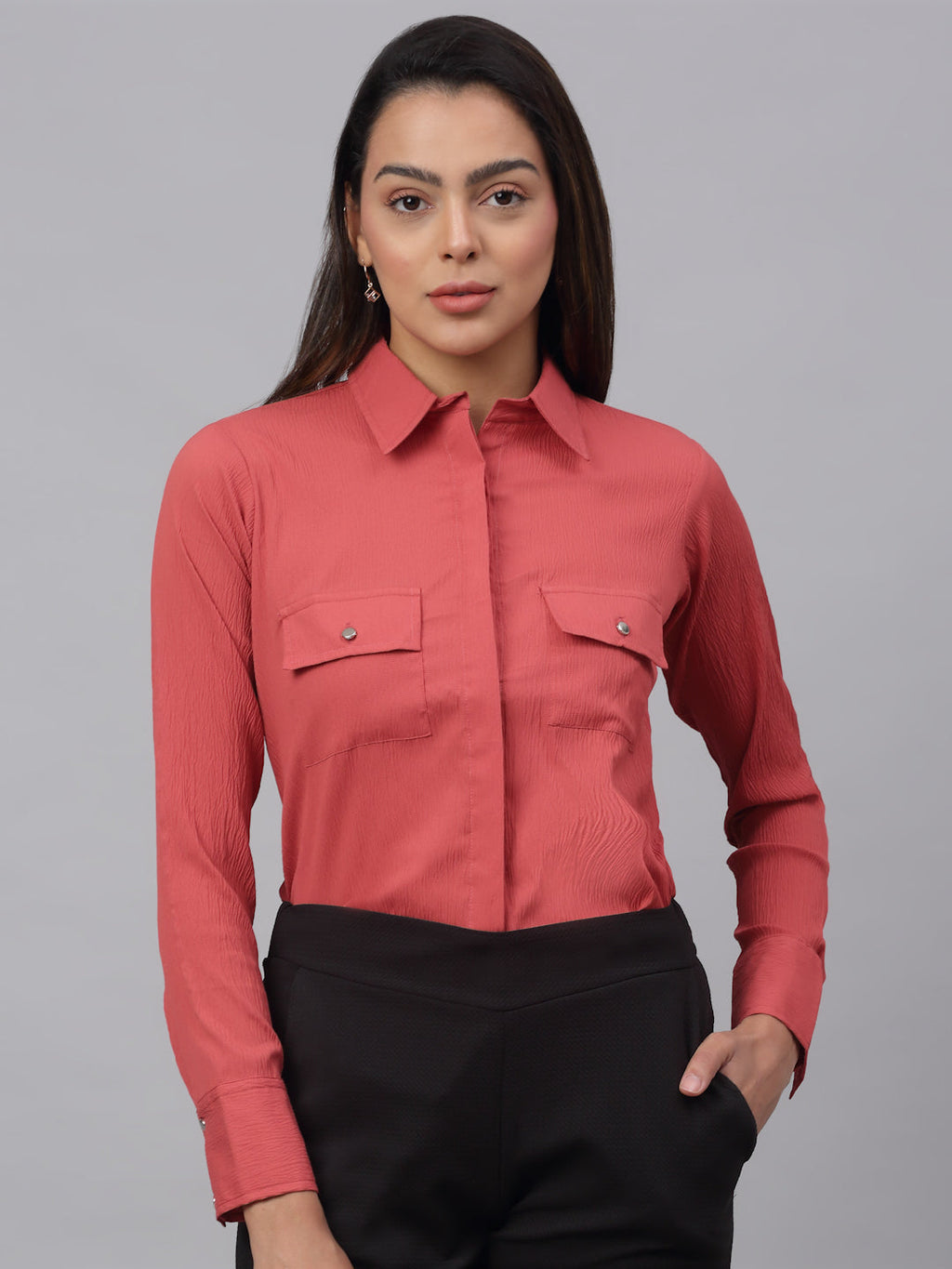 Jainish Women's Peach Solid Shirt - Peach | Grocsy