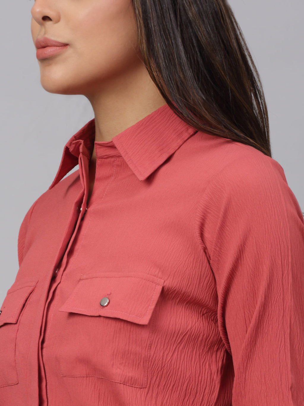 Jainish Women's Peach Solid Shirt - Peach | Grocsy
