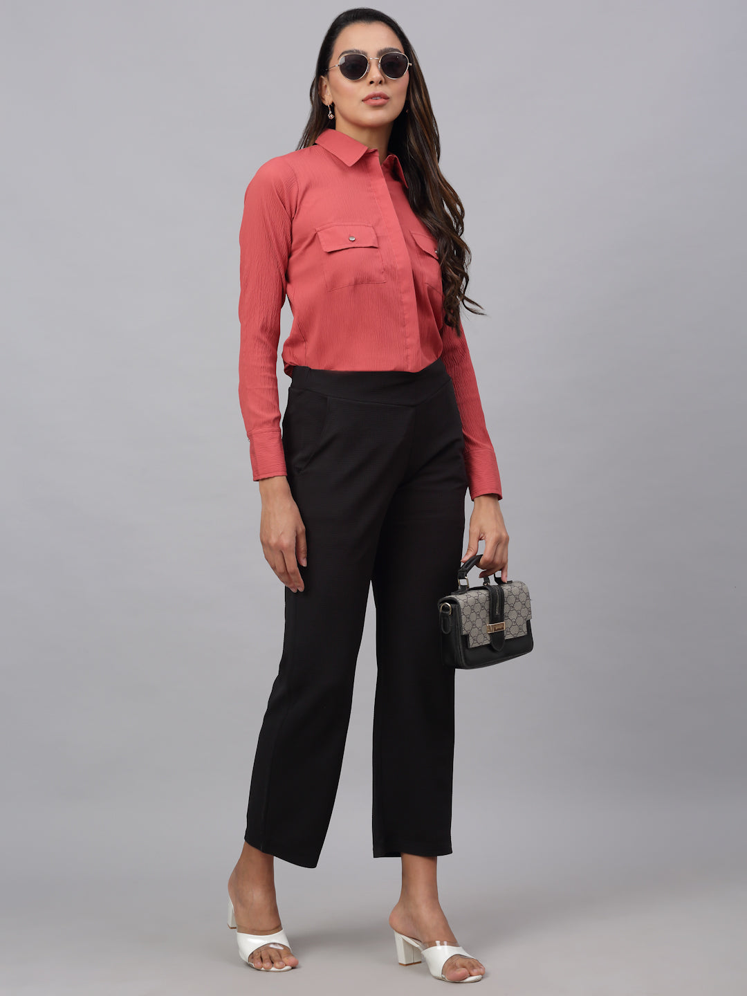 Jainish Women's Peach Solid Shirt - Peach | Grocsy