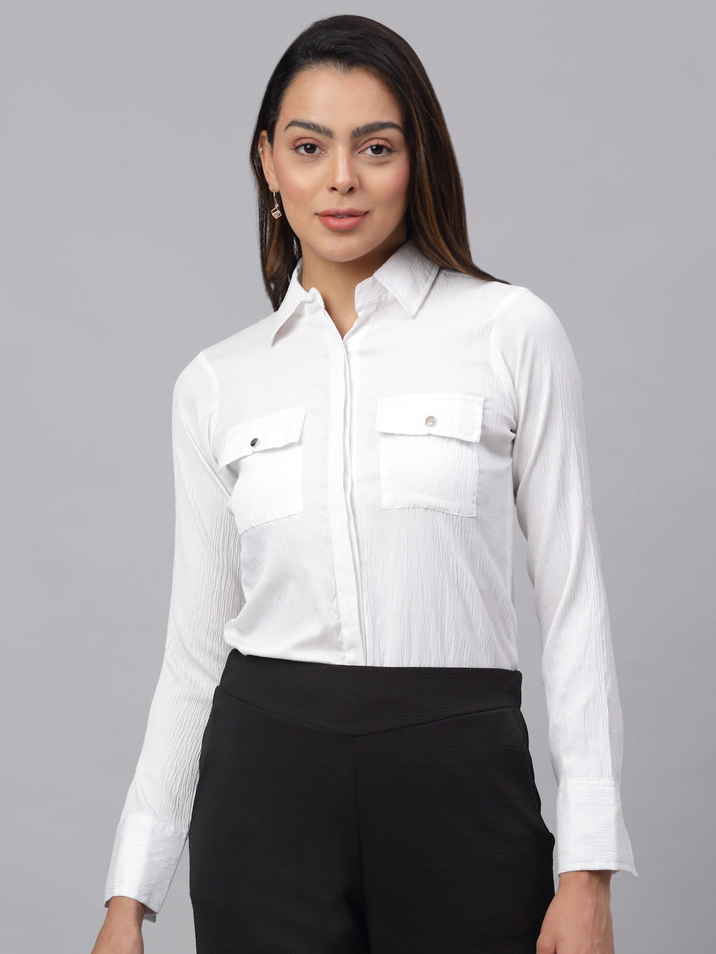 Jainish Women's White Solid Shirt - White | Grocsy