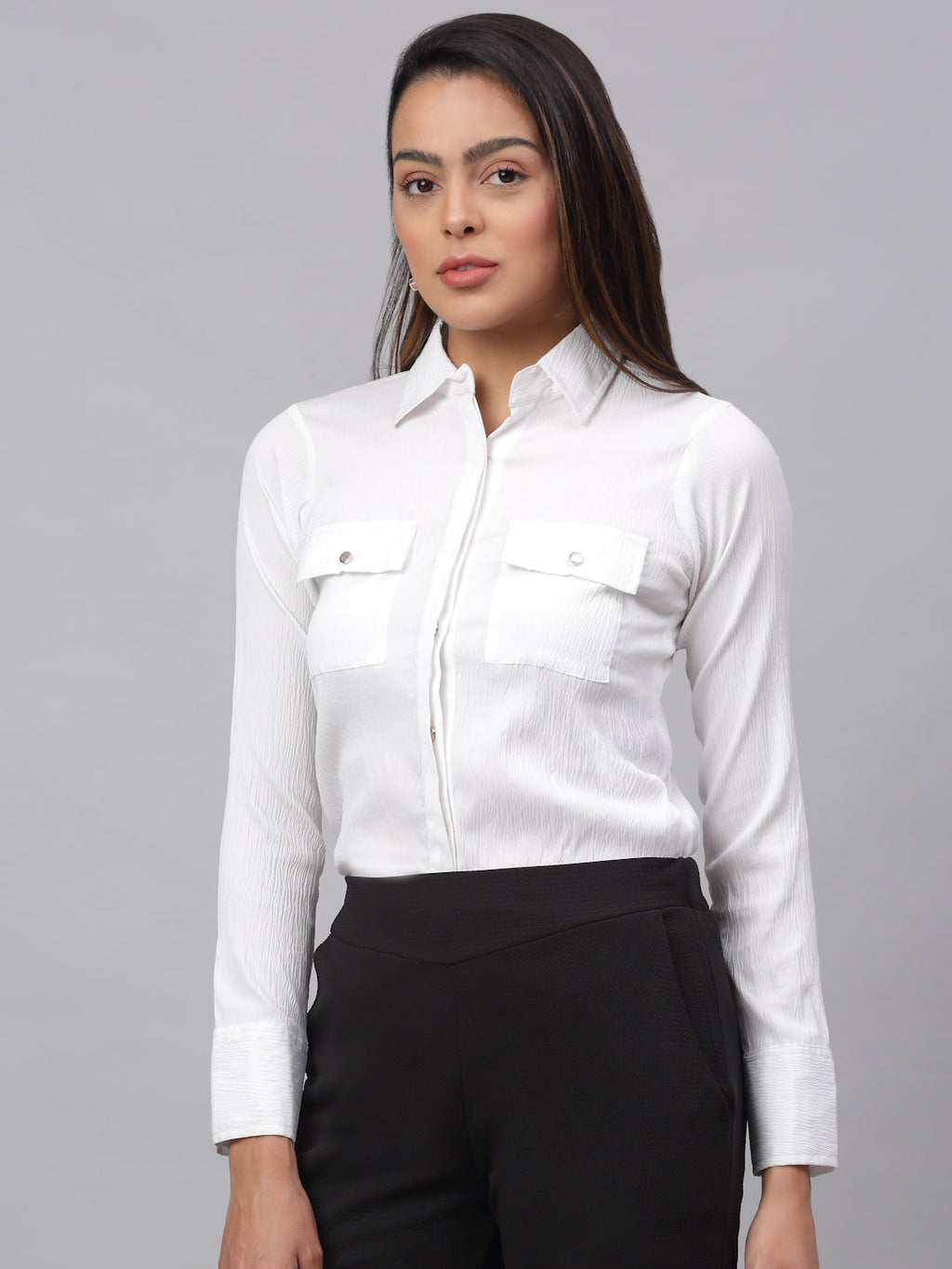 Jainish Women's White Solid Shirt - White | Grocsy