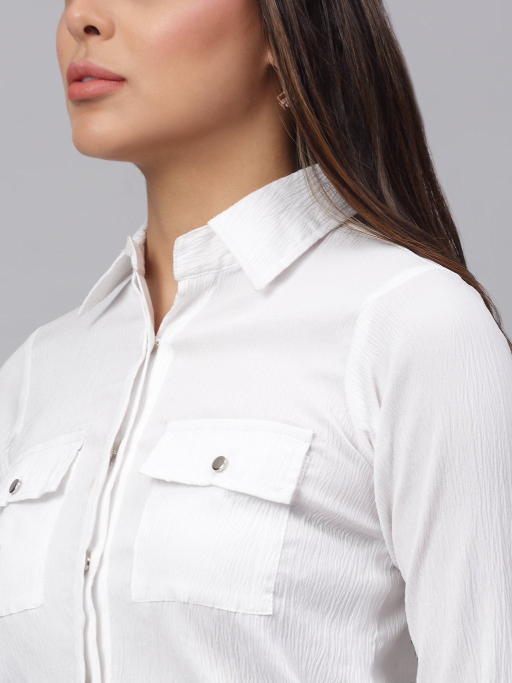 Jainish Women's White Solid Shirt - White | Grocsy