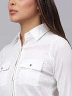 Jainish Women's White Solid Shirt - White | Grocsy