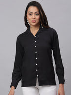Jainish Women's Black Solid Shirt - Black | Grocsy