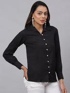 Jainish Women's Black Solid Shirt - Black | Grocsy