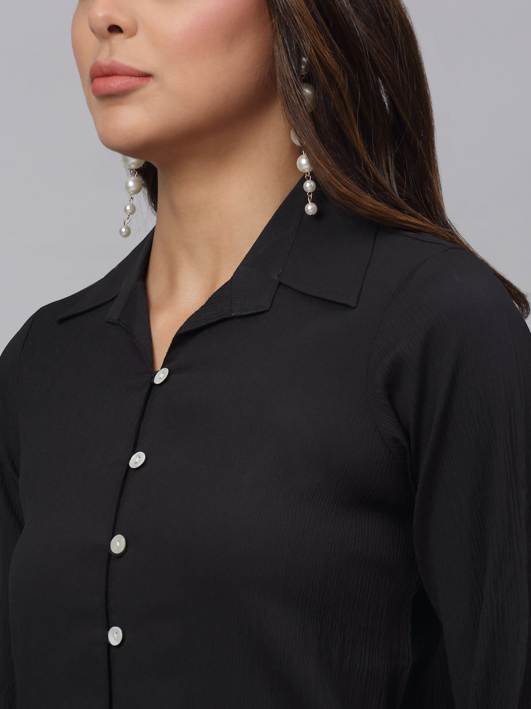 Jainish Women's Black Solid Shirt - Black | Grocsy