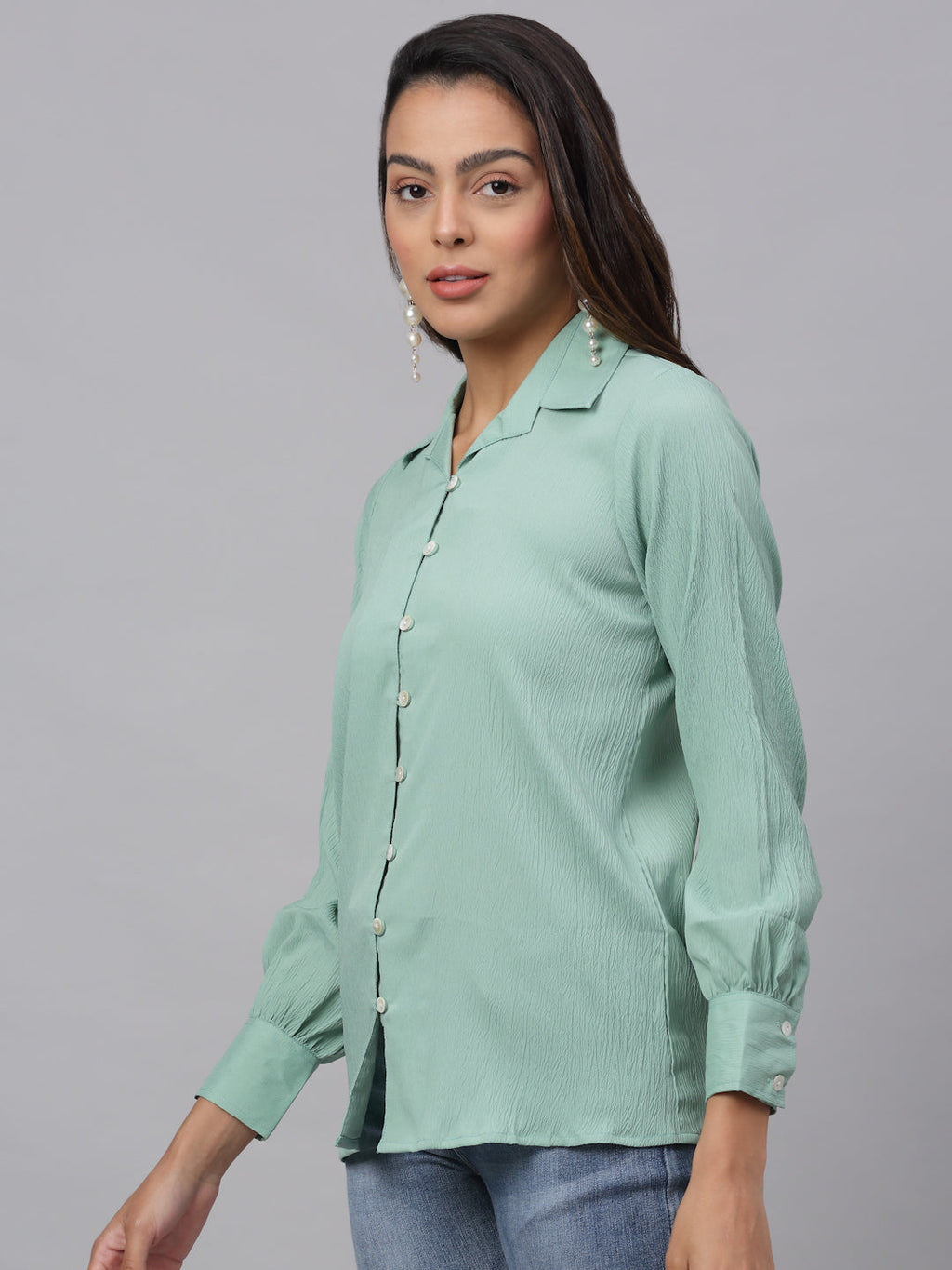 Jainish Women's Green Solid Shirt - Green | Grocsy