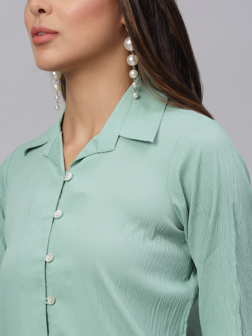 Jainish Women's Green Solid Shirt - Green | Grocsy