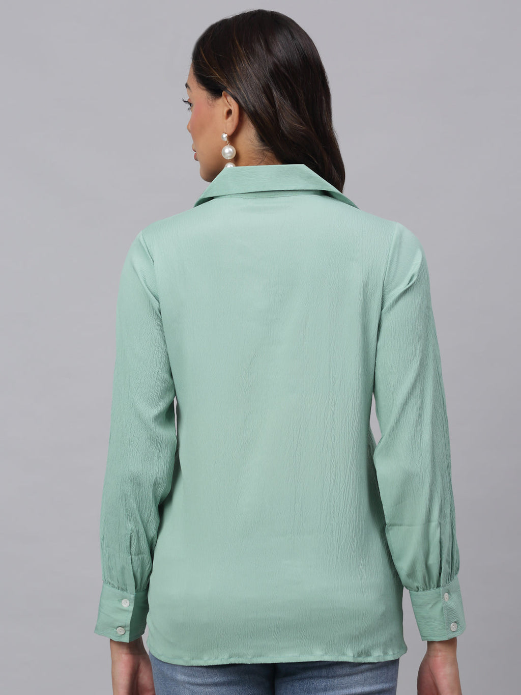 Jainish Women's Green Solid Shirt - Green | Grocsy
