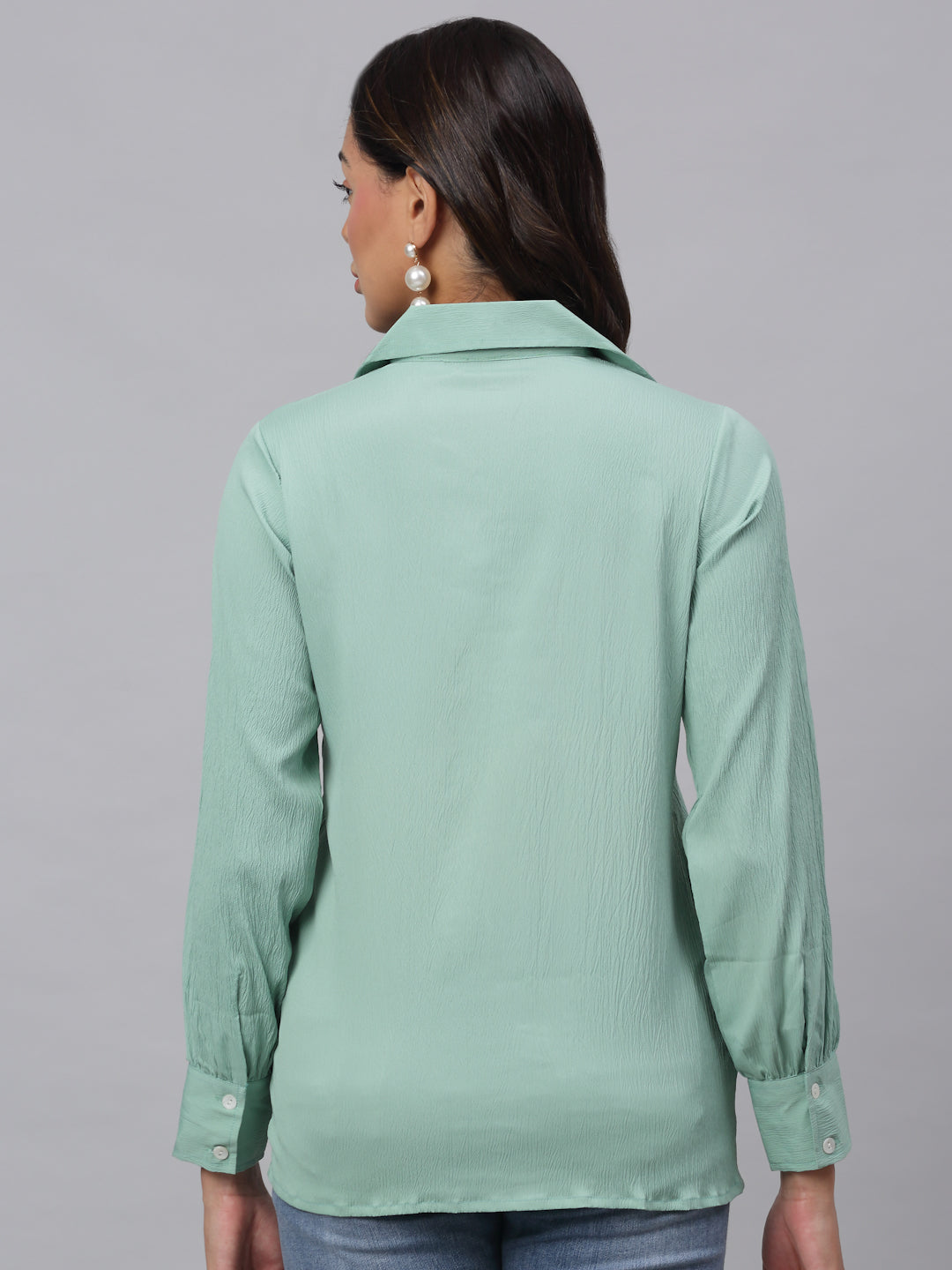 Jainish Women's Green Solid Shirt - Green | Grocsy