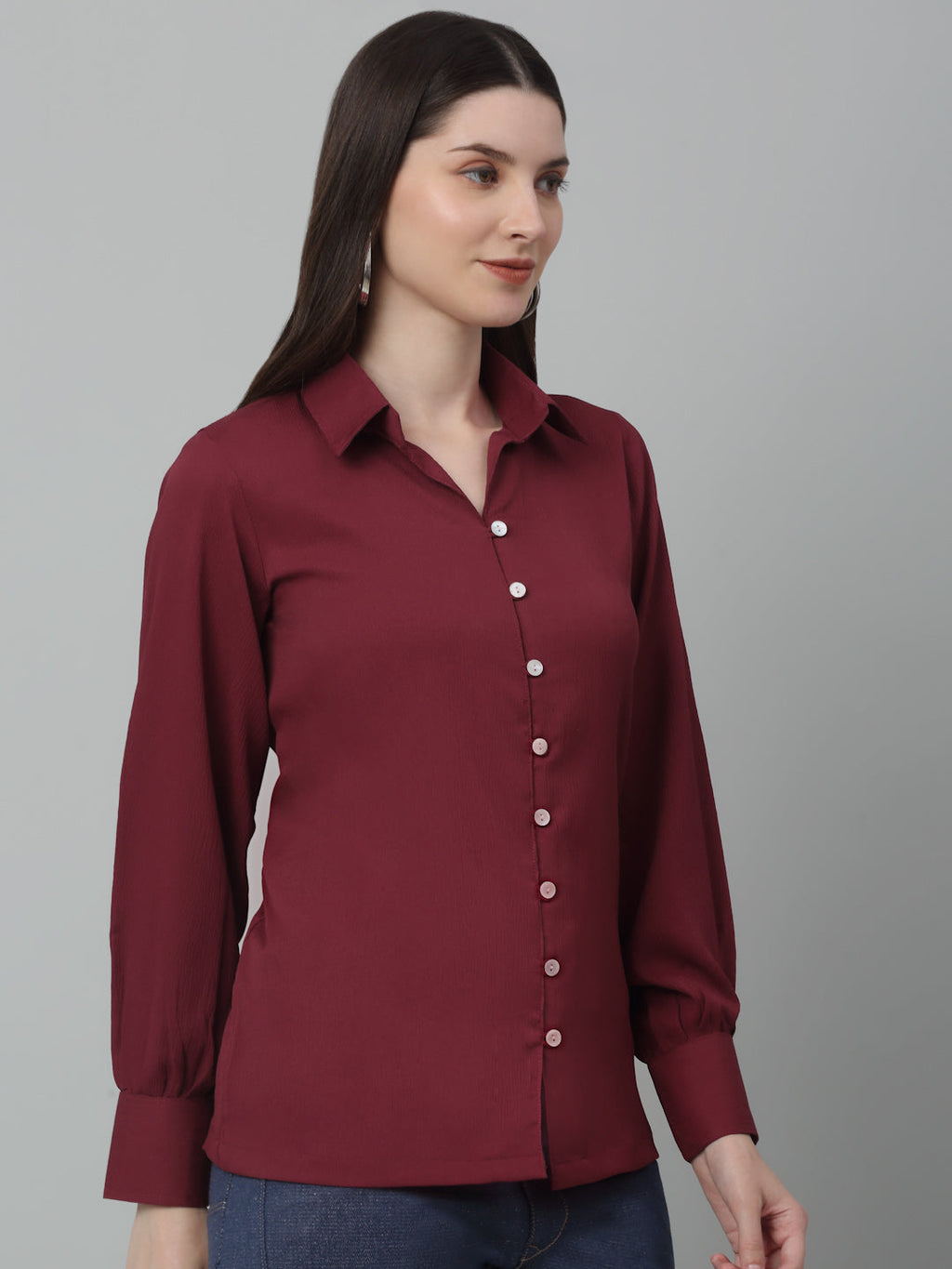Jainish Women's Maroon Solid Casual Shirt | Grocsy