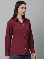 Jainish Women's Maroon Solid Casual Shirt | Grocsy