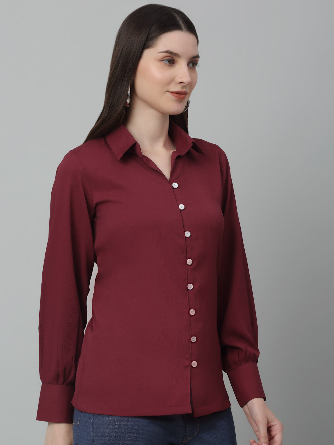 Jainish Women's Maroon Solid Casual Shirt | Grocsy