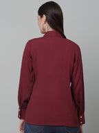 Jainish Women's Maroon Solid Casual Shirt | Grocsy