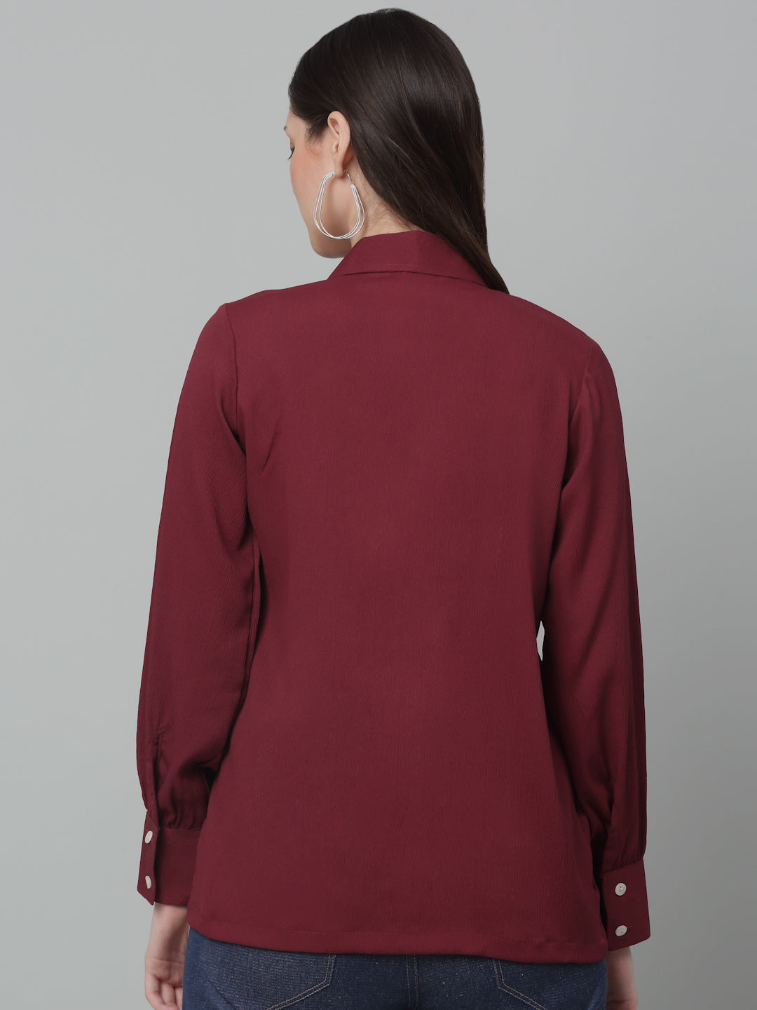Jainish Women's Maroon Solid Casual Shirt | Grocsy