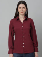 Jainish Women's Maroon Solid Casual Shirt | Grocsy