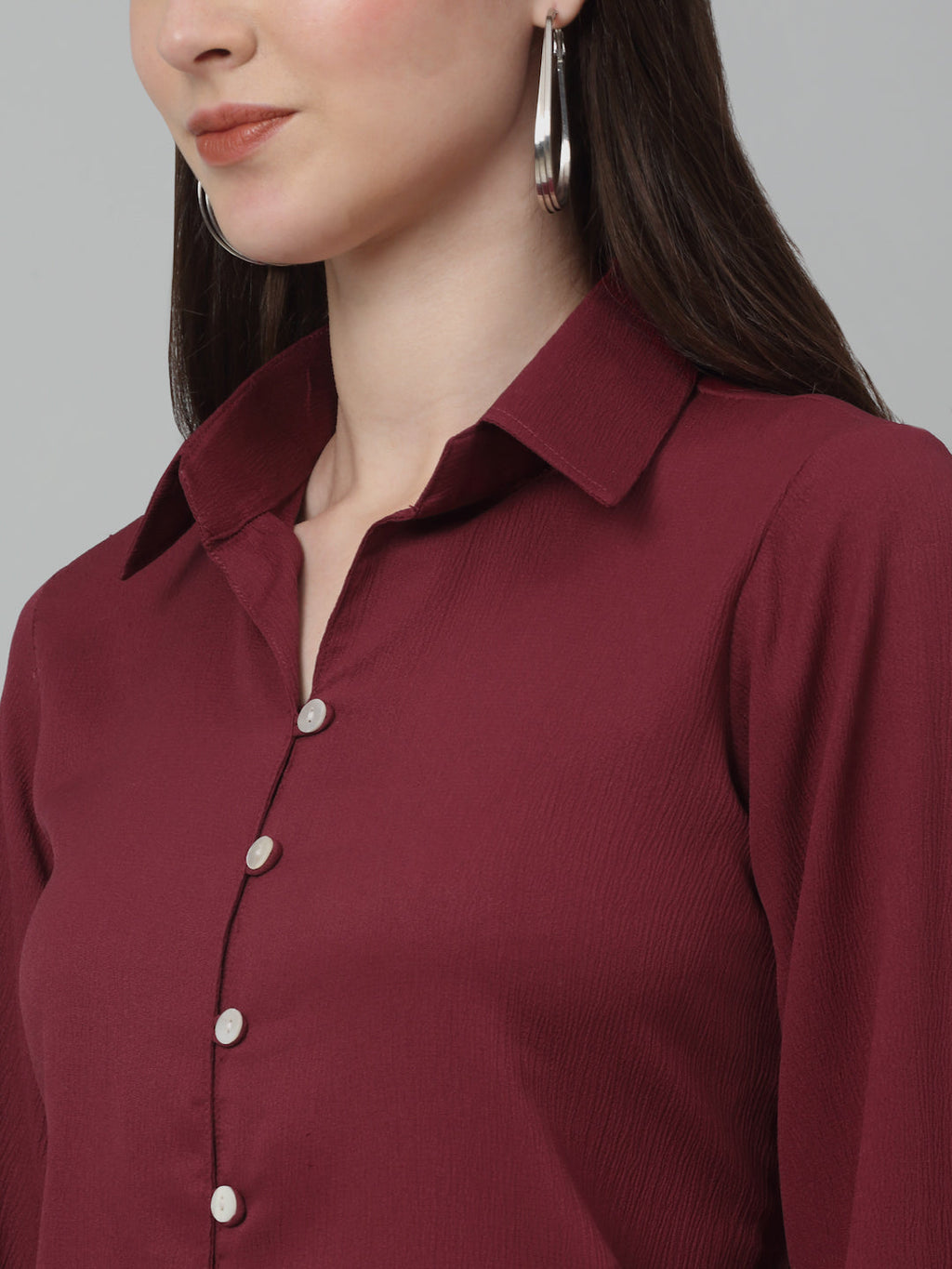 Jainish Women's Maroon Solid Casual Shirt | Grocsy