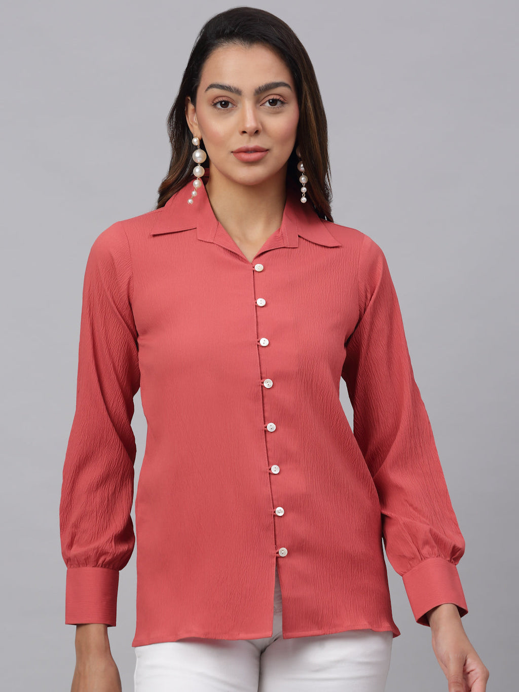 Jainish Women's Peach Solid Shirt - Peach | Grocsy