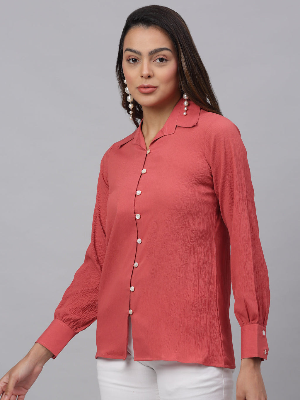 Jainish Women's Peach Solid Shirt - Peach | Grocsy