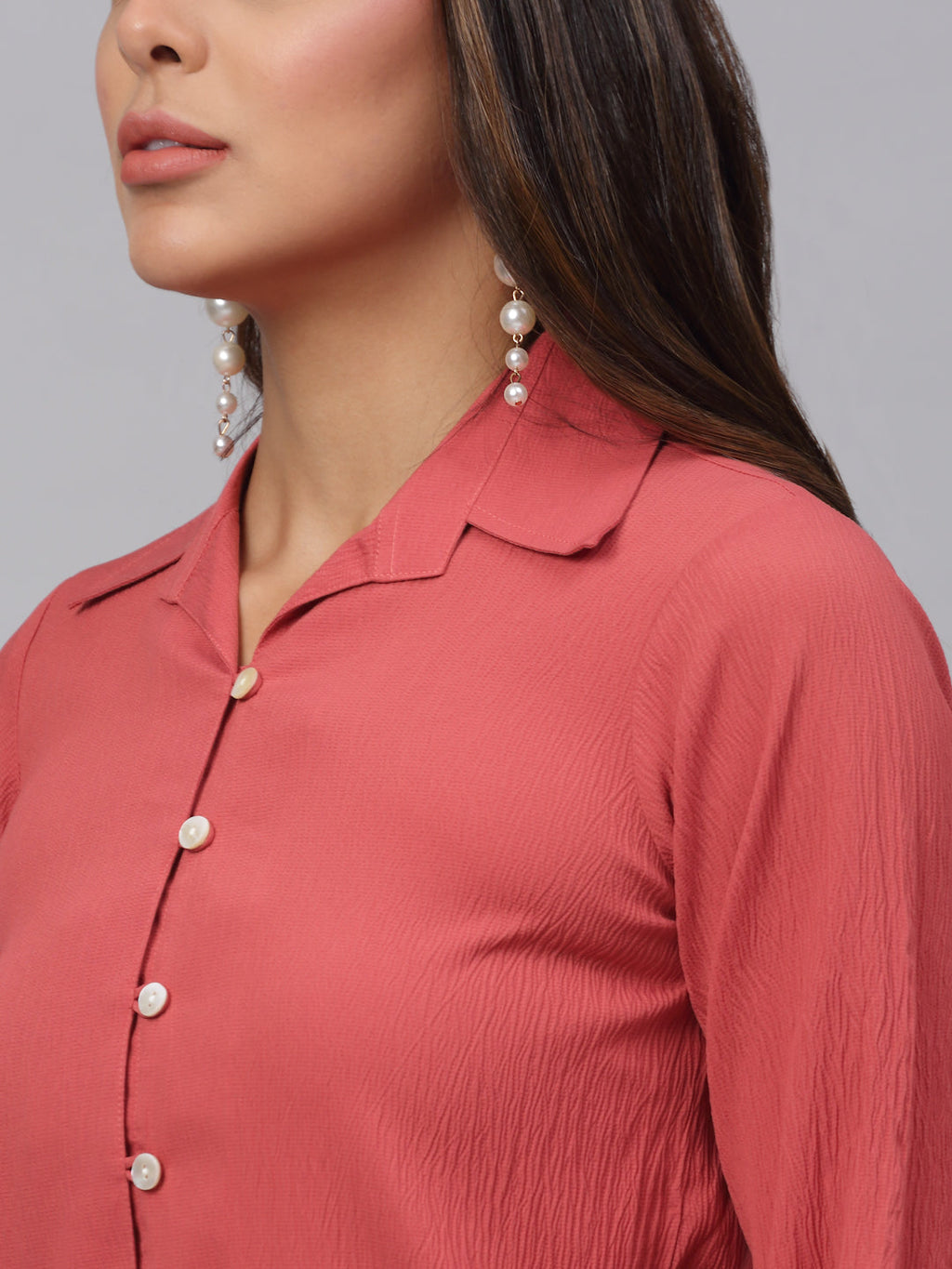 Jainish Women's Peach Solid Shirt - Peach | Grocsy