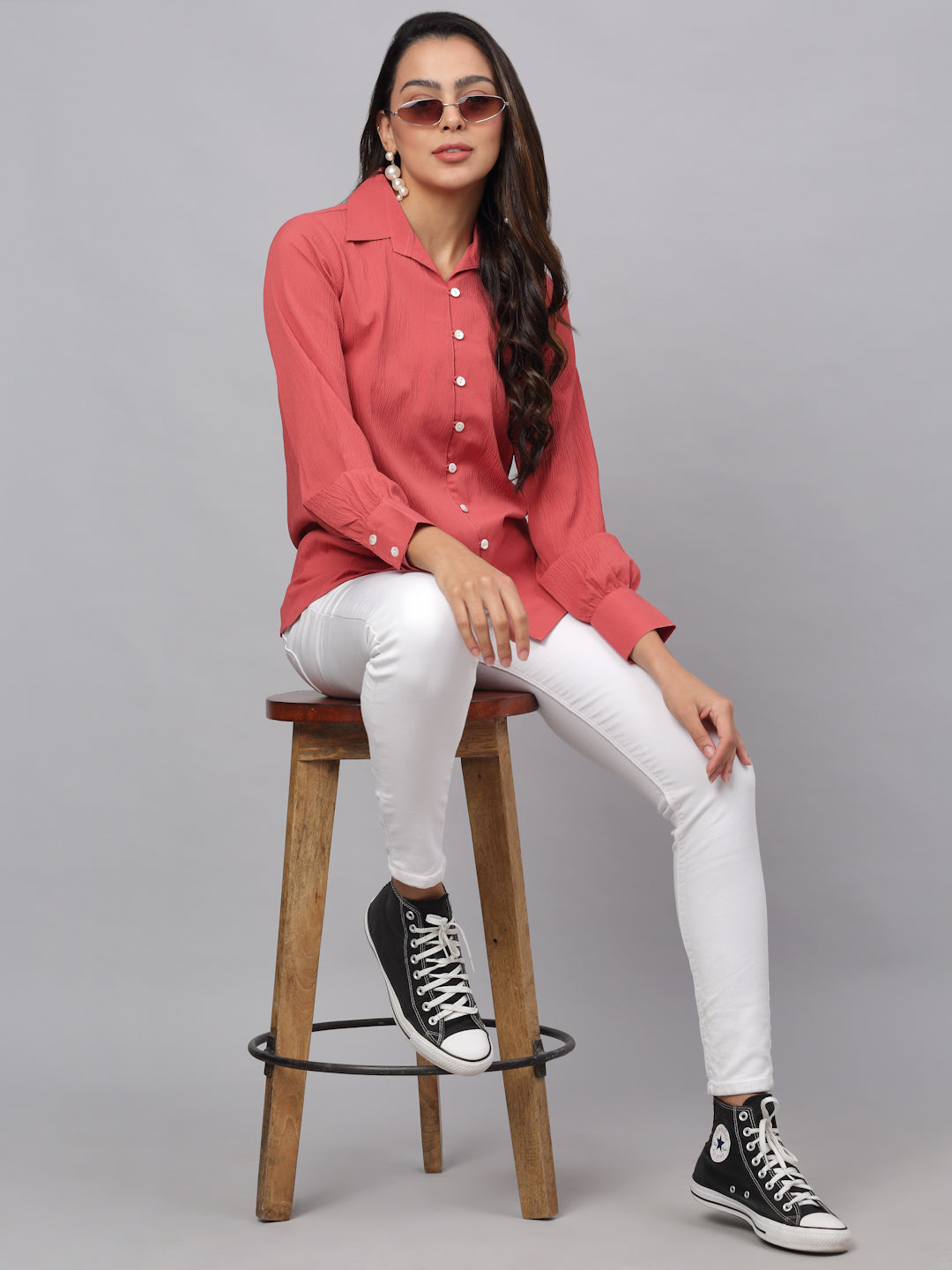 Jainish Women's Peach Solid Shirt - Peach | Grocsy