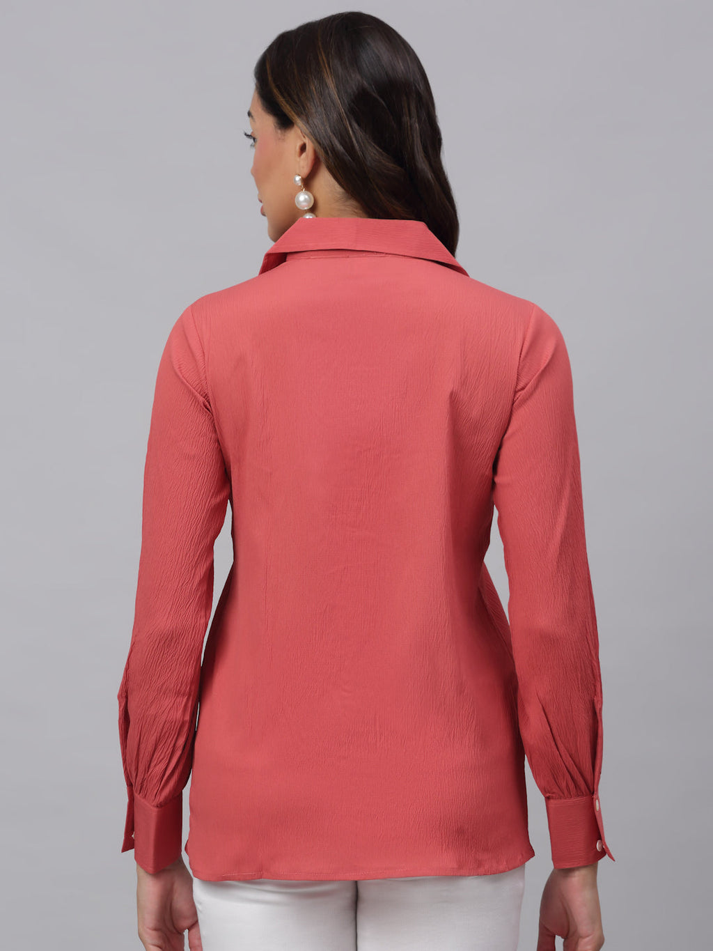 Jainish Women's Peach Solid Shirt - Peach | Grocsy