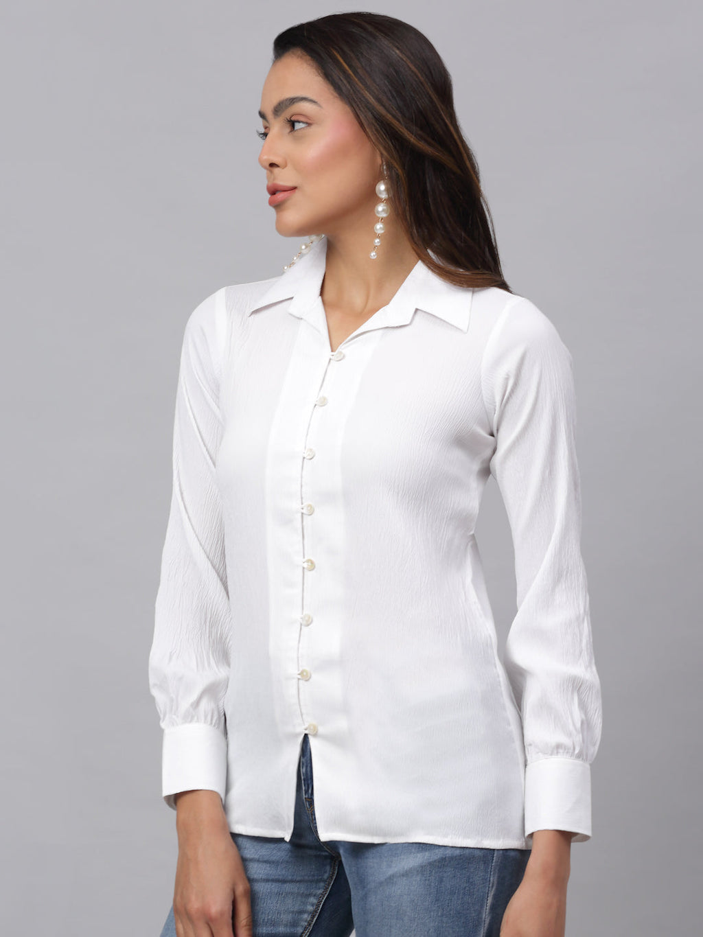 Jainish Women's White Solid Shirt - White | Grocsy