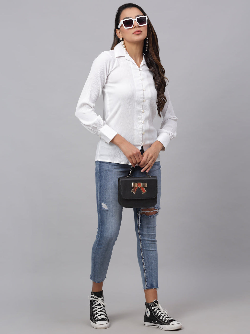 Jainish Women's White Solid Shirt - White | Grocsy