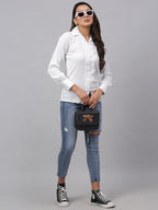 Jainish Women's White Solid Shirt - White | Grocsy