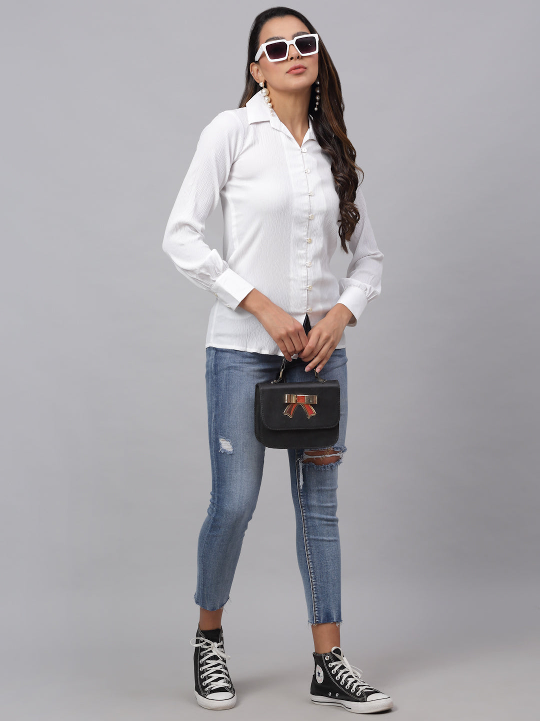 Jainish Women's White Solid Shirt - White | Grocsy