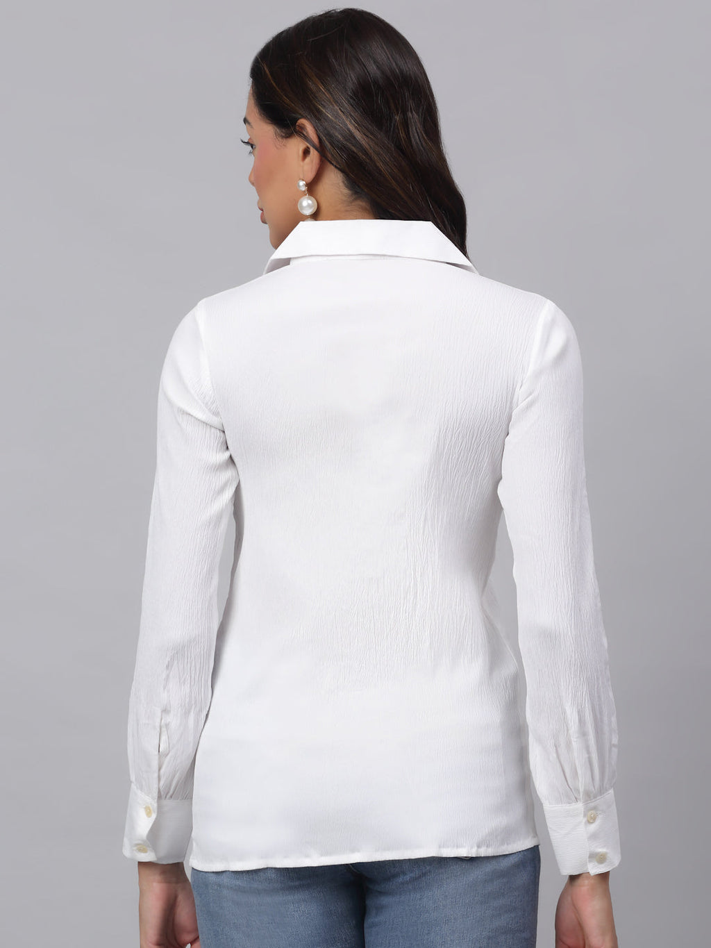 Jainish Women's White Solid Shirt - White | Grocsy