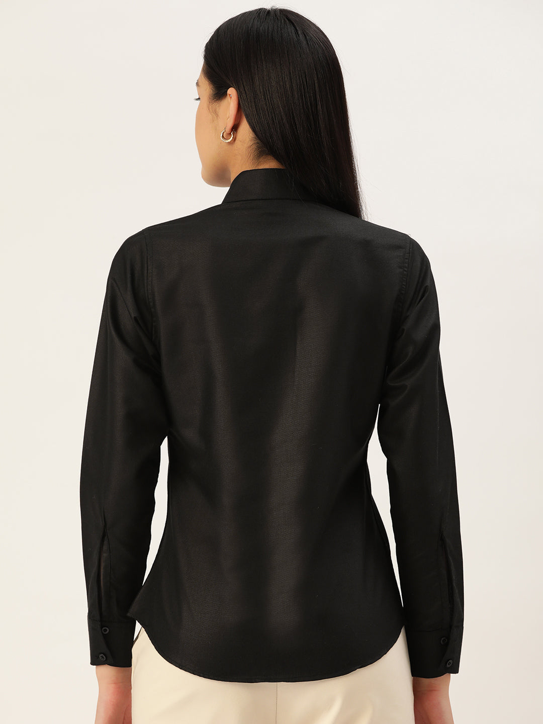 Jainish Women's Black Solid Shirt Style Top | Grocsy