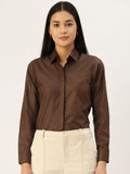 Jainish Women's Coffee Solid Shirt Style Top | Grocsy