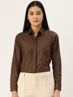 Jainish Women's Coffee Solid Shirt Style Top | Grocsy