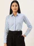 Jainish Women's Blue Solid Shirt Style Top | Grocsy
