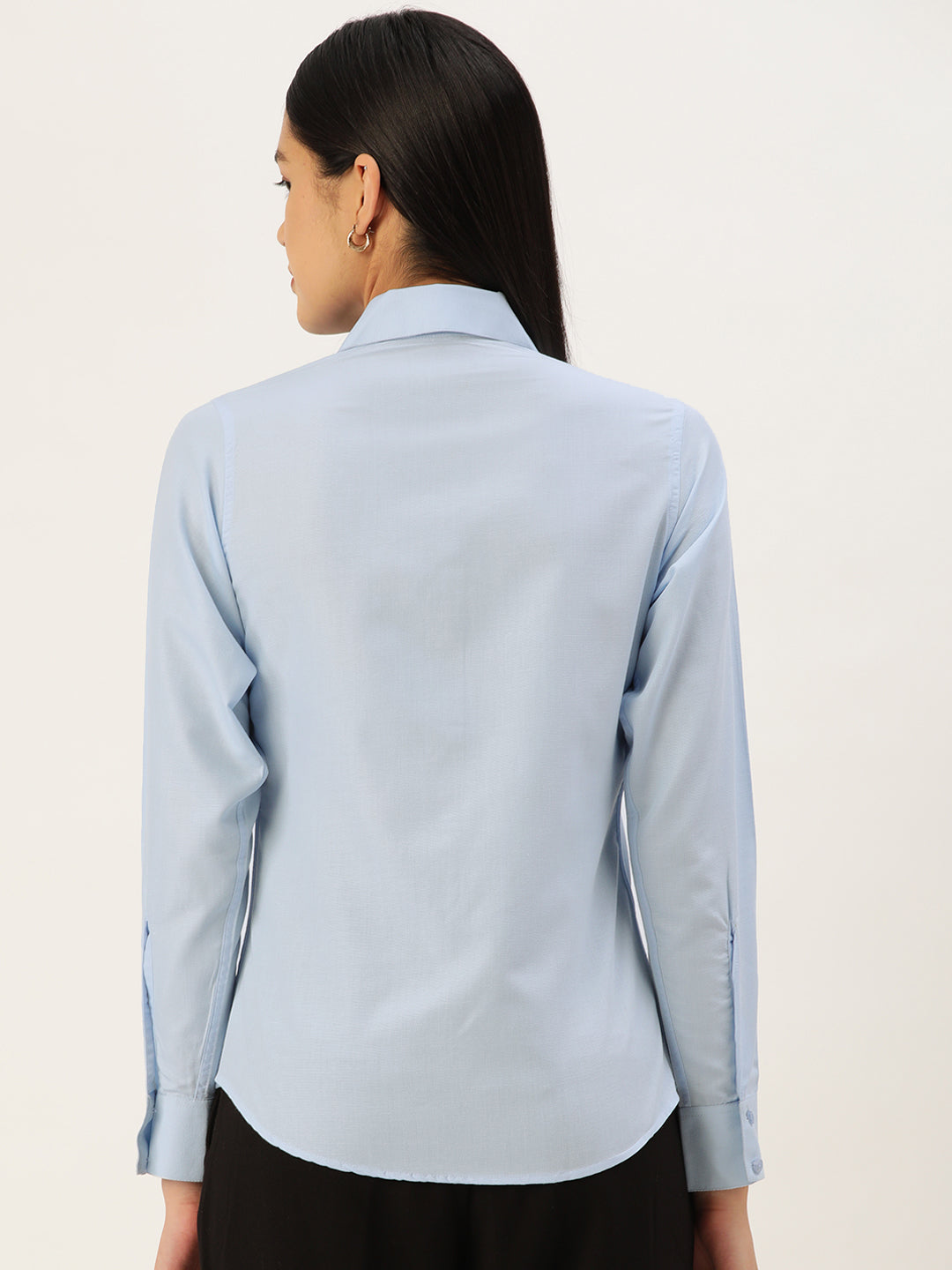 Jainish Women's Blue Solid Shirt Style Top | Grocsy