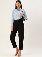 Jainish Women's Blue Solid Shirt Style Top | Grocsy