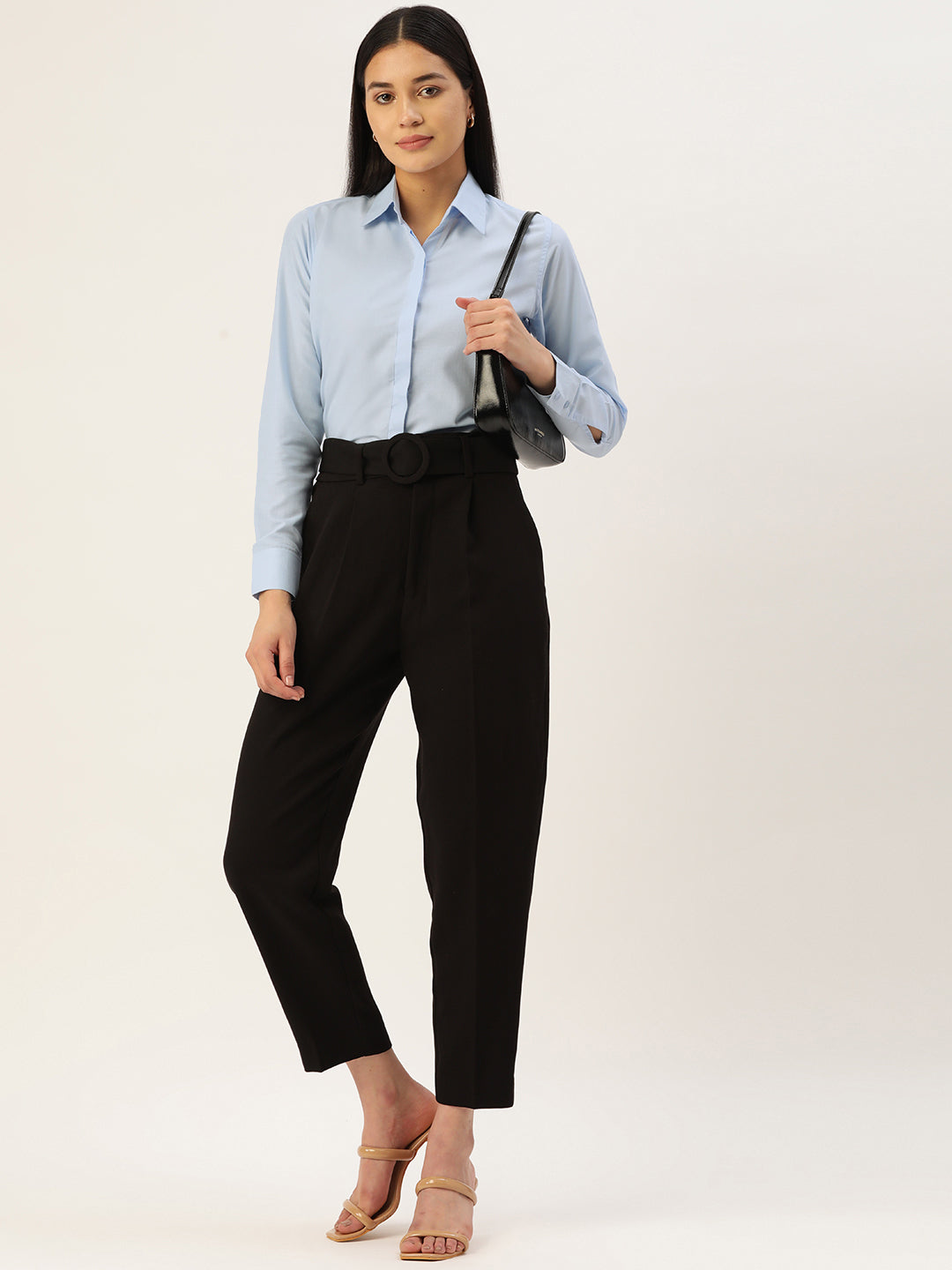Jainish Women's Blue Solid Shirt Style Top | Grocsy
