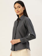 Jainish Women's Grey Solid Shirt Style Top | Grocsy