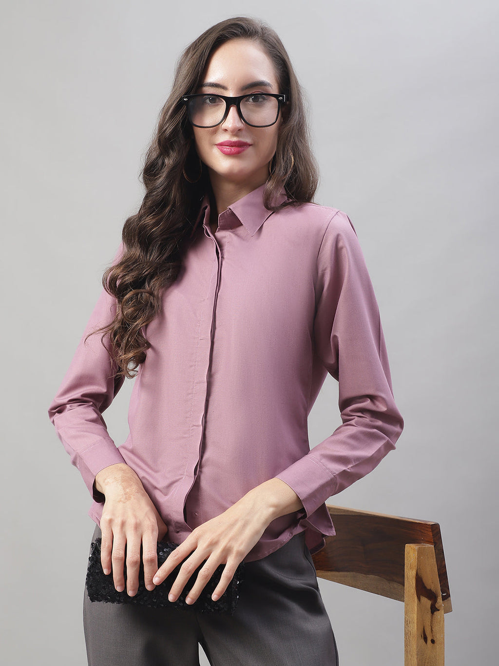 Jainish Women's Magenta Pink Solid Shirt Style Top | Grocsy