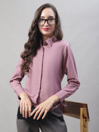 Jainish Women's Magenta Pink Solid Shirt Style Top | Grocsy