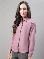 Jainish Women's Magenta Pink Solid Shirt Style Top | Grocsy