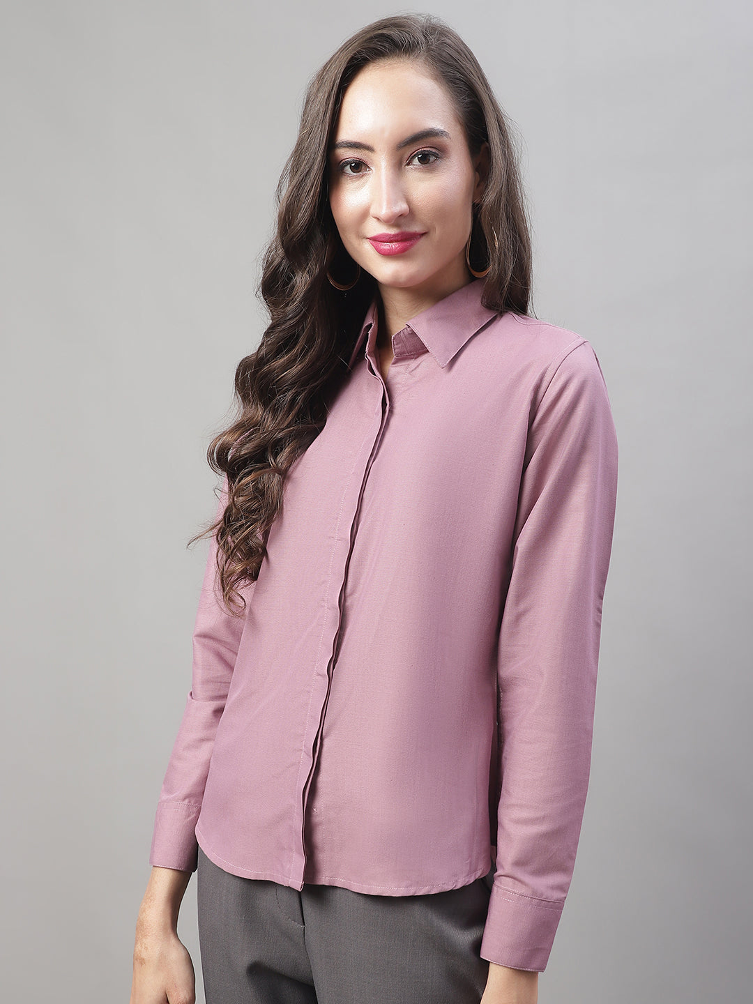 Jainish Women's Magenta Pink Solid Shirt Style Top | Grocsy