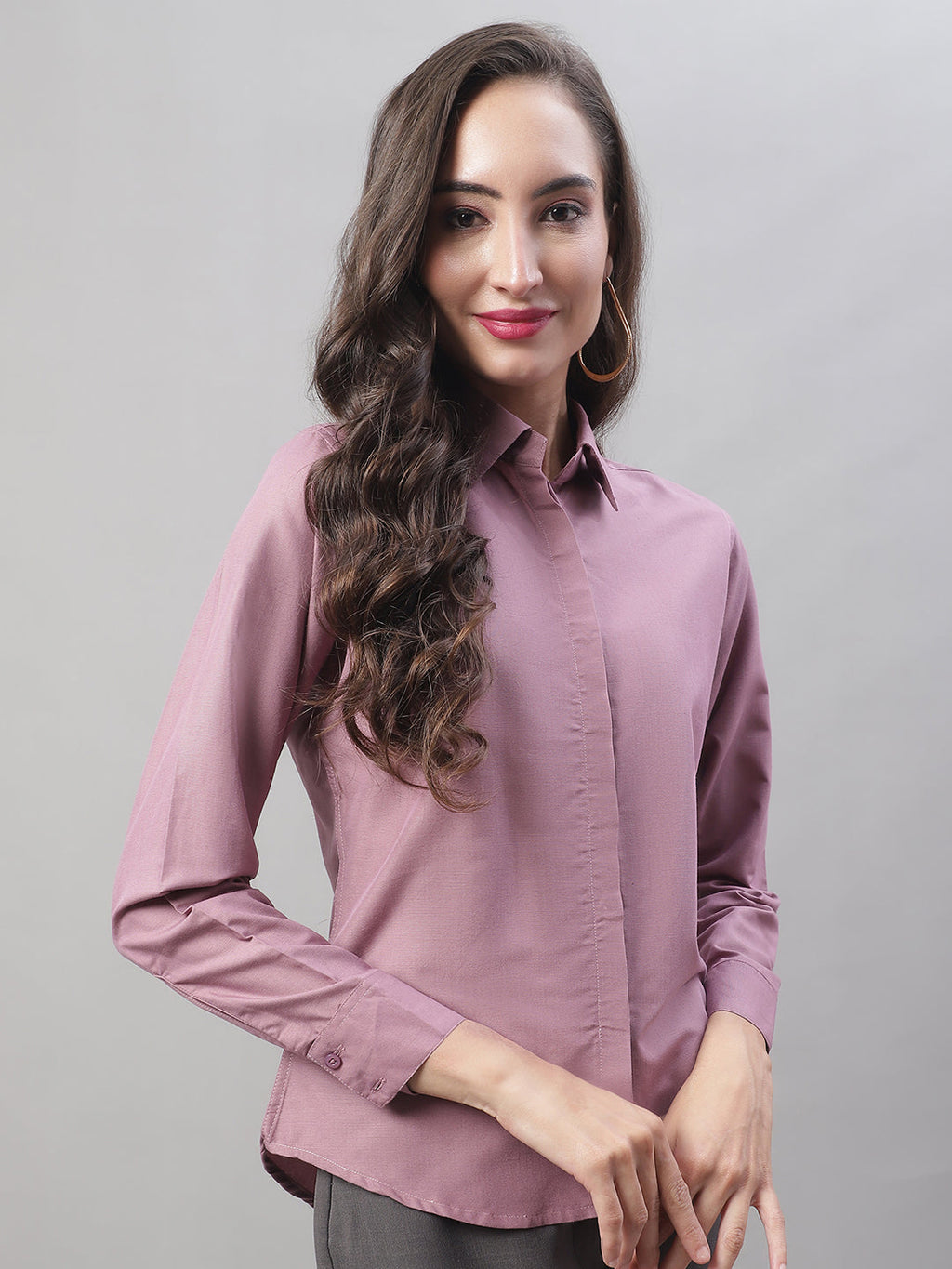 Jainish Women's Magenta Pink Solid Shirt Style Top | Grocsy