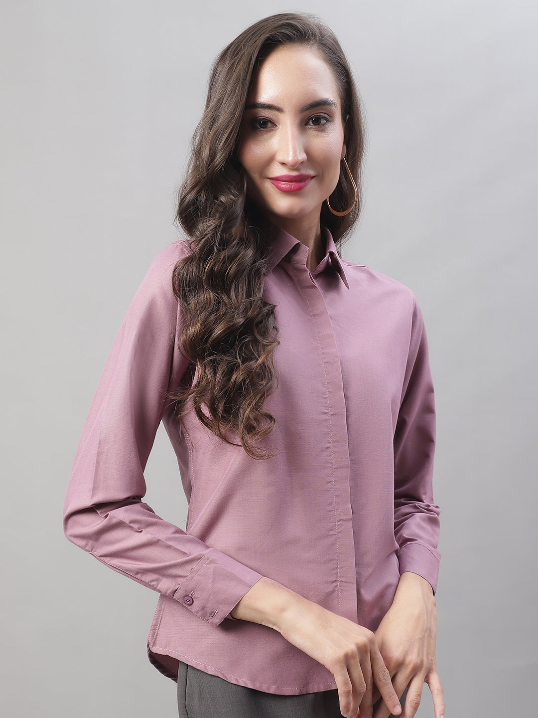 Jainish Women's Magenta Pink Solid Shirt Style Top | Grocsy