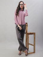 Jainish Women's Magenta Pink Solid Shirt Style Top | Grocsy