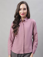 Jainish Women's Magenta Pink Solid Shirt Style Top | Grocsy